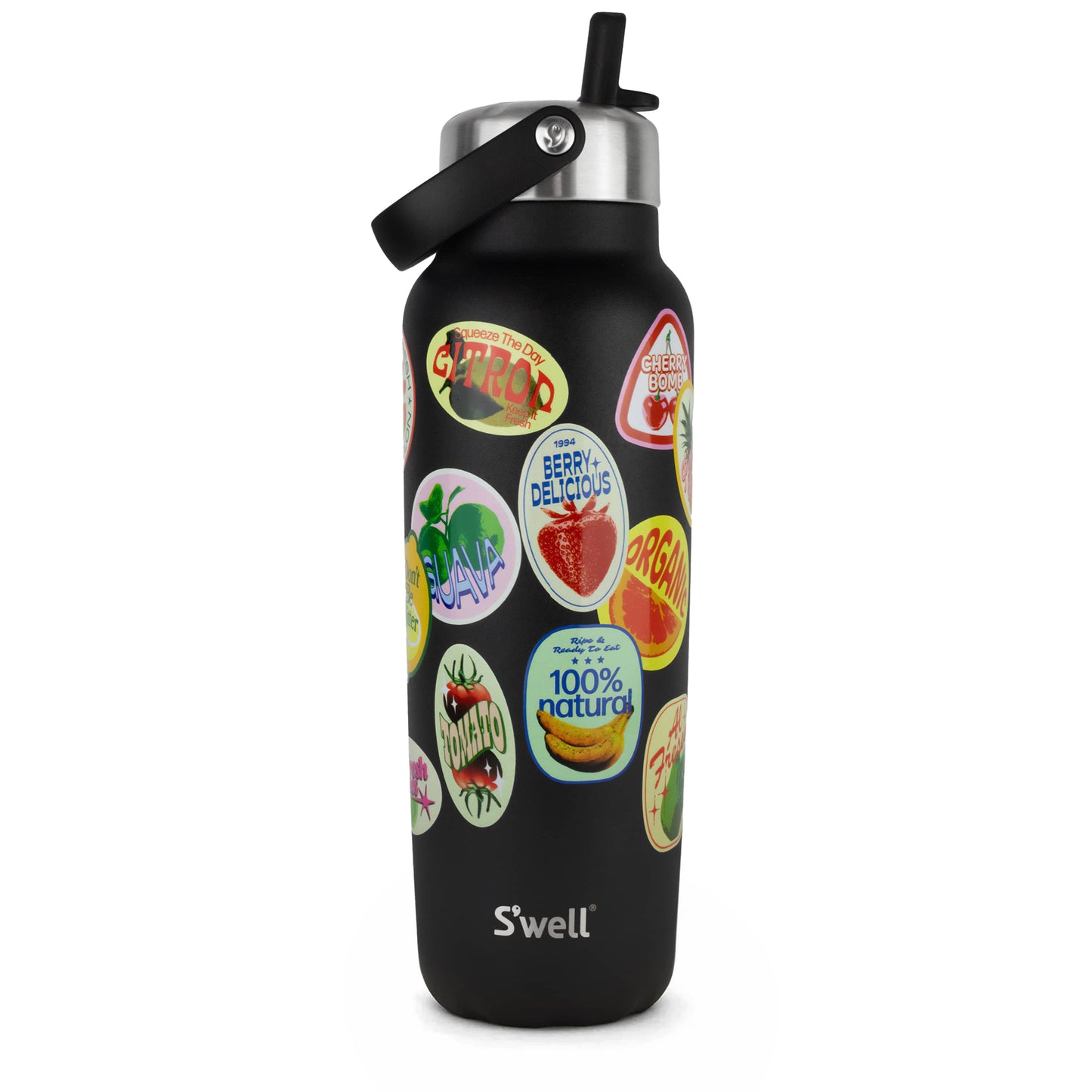 explorer-with-flip-straw-lid-40oz-l1 01_Swell_Fruit_Stand_Stamp_Pattern_Onyx_Black_Front.jpg